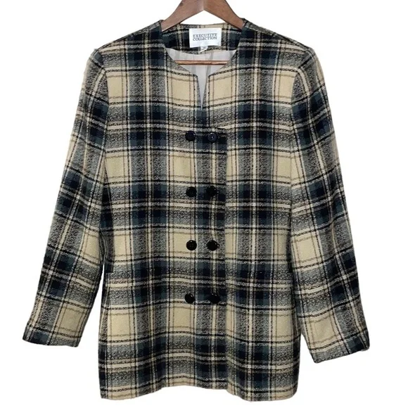 EXECUTIVE Collection Plaid Tan Black Grey Blazer - Picture 1 of 10